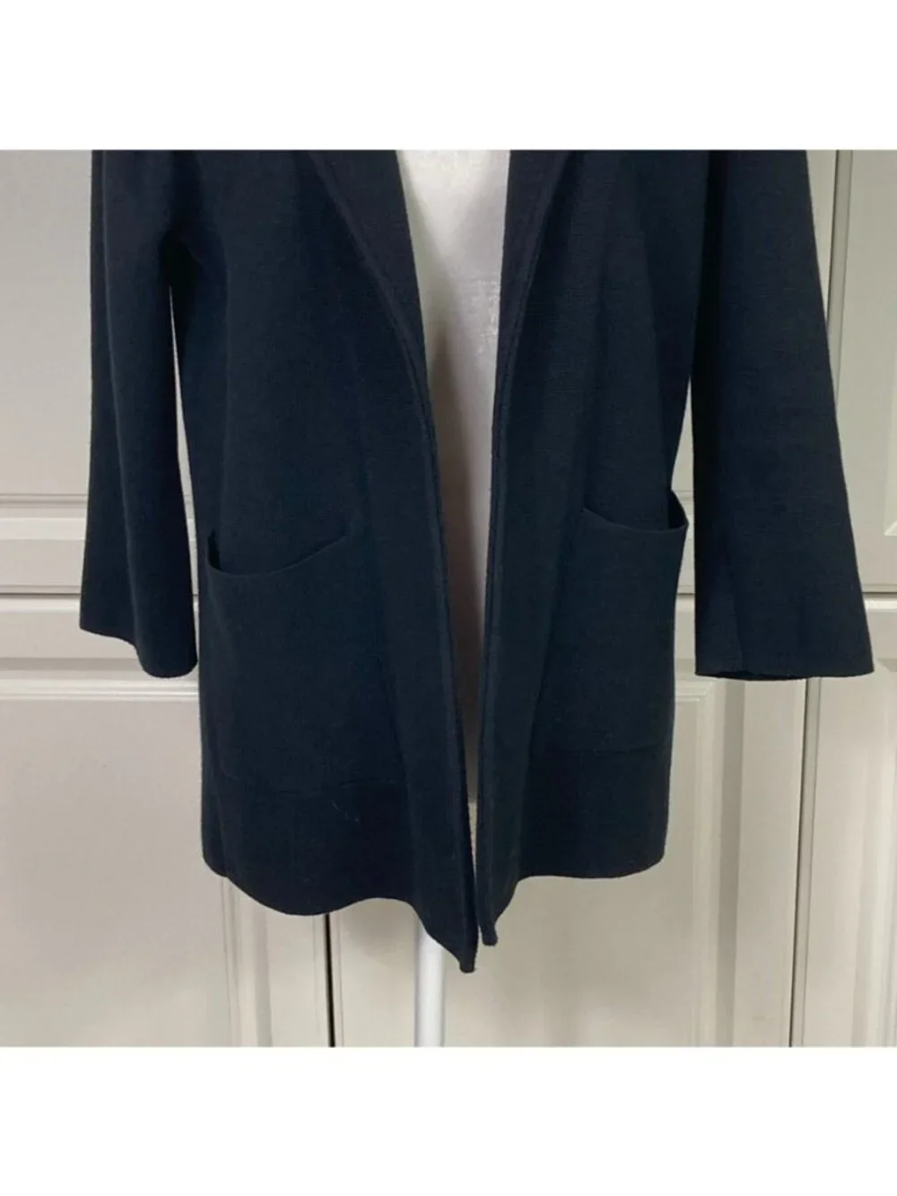 J Crew 365 Sweater Blazer Womens S Sophie Merino Wool Black Open Front Pockets